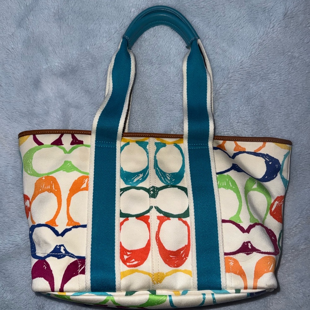 Y2K VINTAGE coach Multicolor Signature Tote SOLD‼️‼️ - Picture 3 of 16